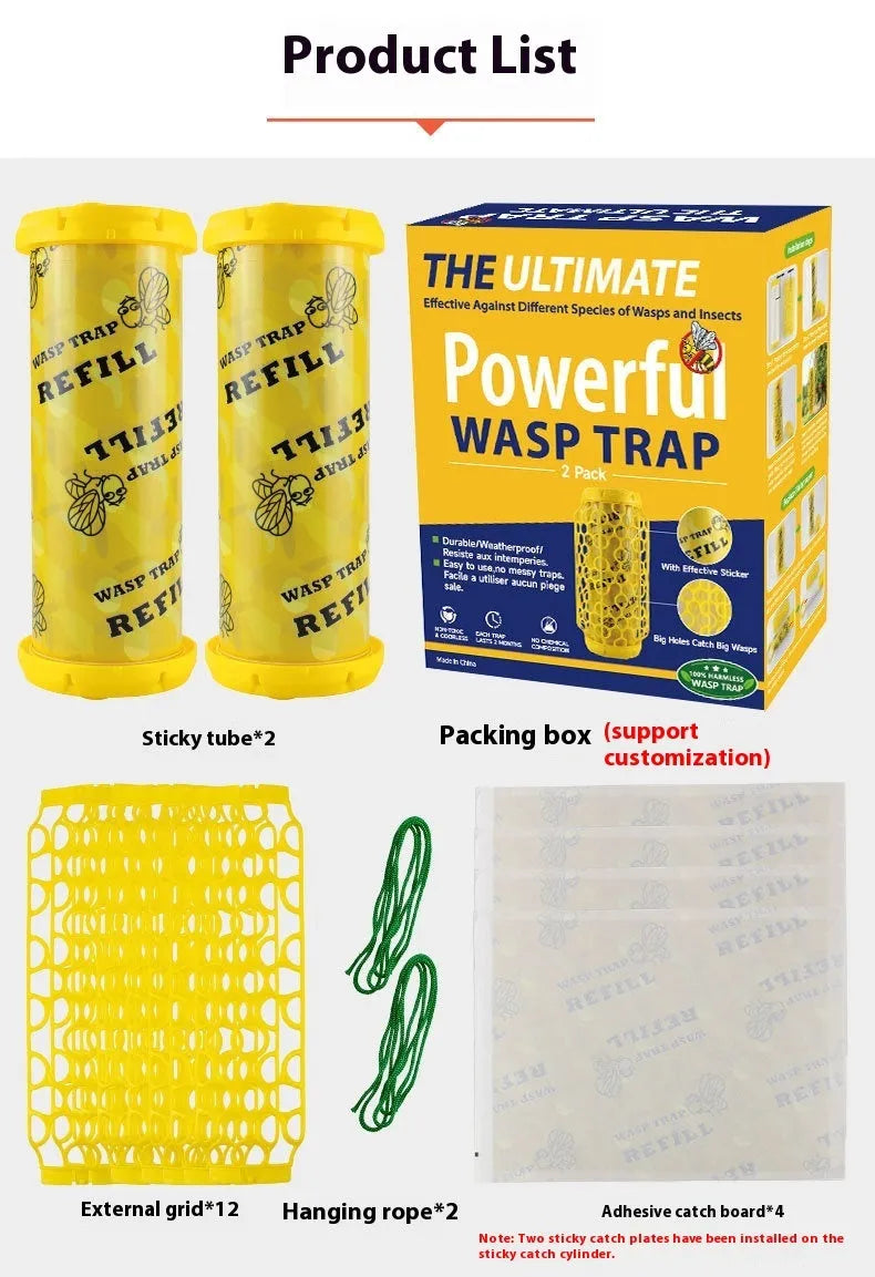 Hanging hornet catcher with sticky catchers and outer mesh, made from PP, for outdoor insect control