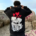 Men's loose-fit polyester hoodie jumper with print, available in brown, khaki, black, blue, and pink, sizes S to 3XL.
