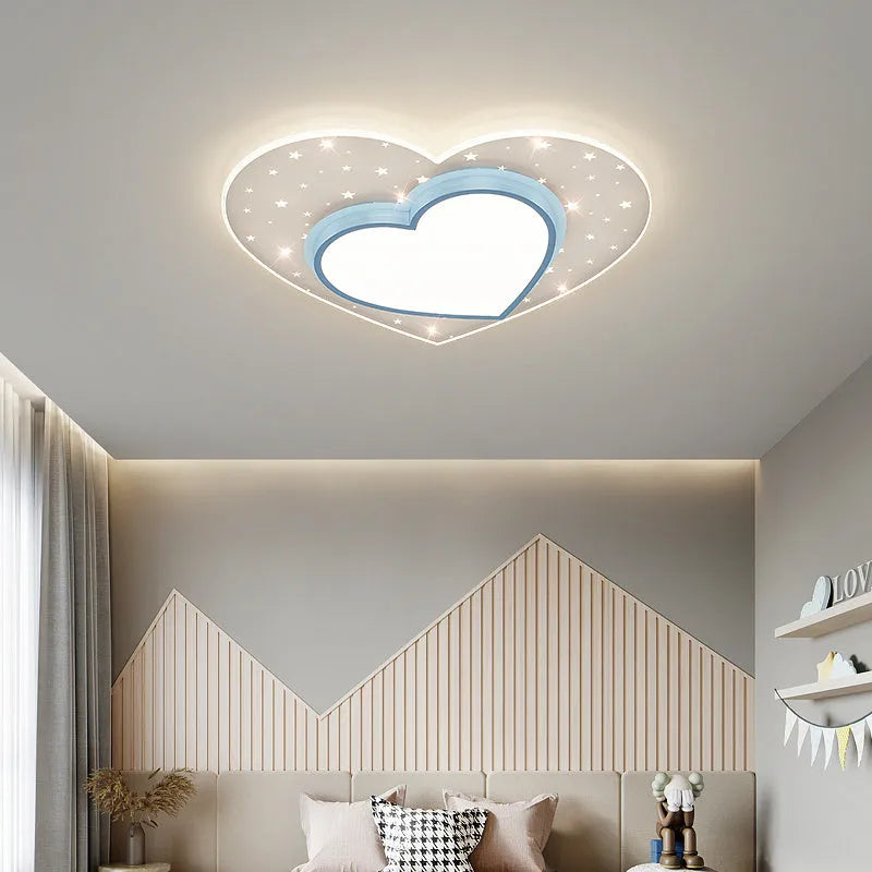 Wrought iron LED ceiling lamp in pink, gold, or blue with monochromatic, trichromatic, or dimmable light, 220V, 10m2-15m2.