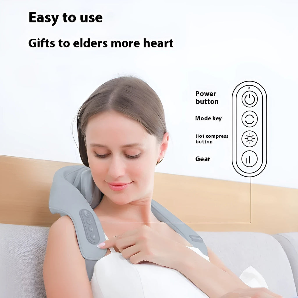 Grey elastic fabric multifunctional neck back waist massager with USB cable