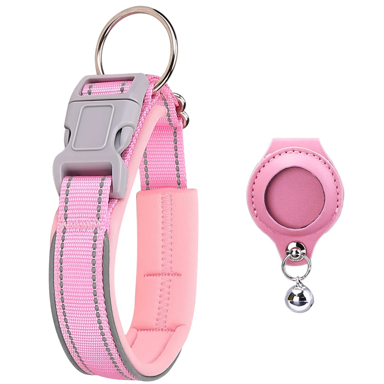Nylon pet collar with AirTag leather-style protective case for dogs and cats, multiple colour options