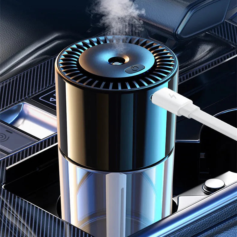 Glass AI intelligent spray perfume humidifier with USB plug, 12.7cm tall.