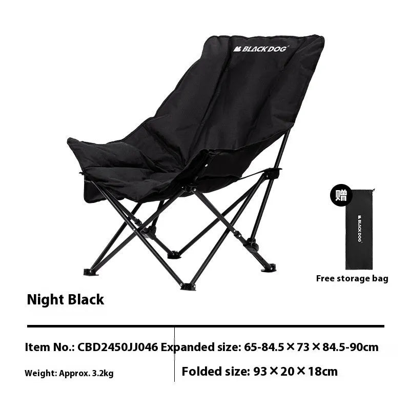 Night Black folding moon chair made from Oxford cloth with an aluminium frame.