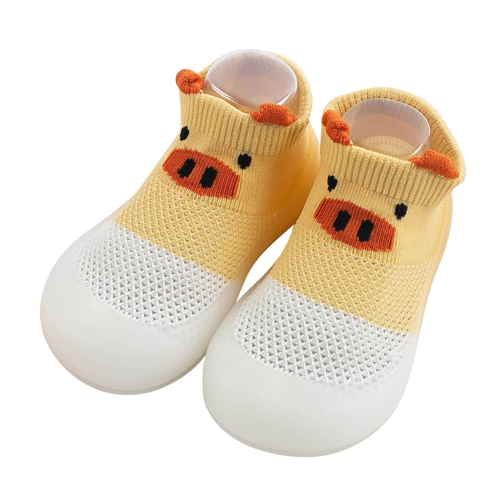 Baby toddler shoes with breathable net upper and non-slip rubber sole in yellow pink orange grey blue