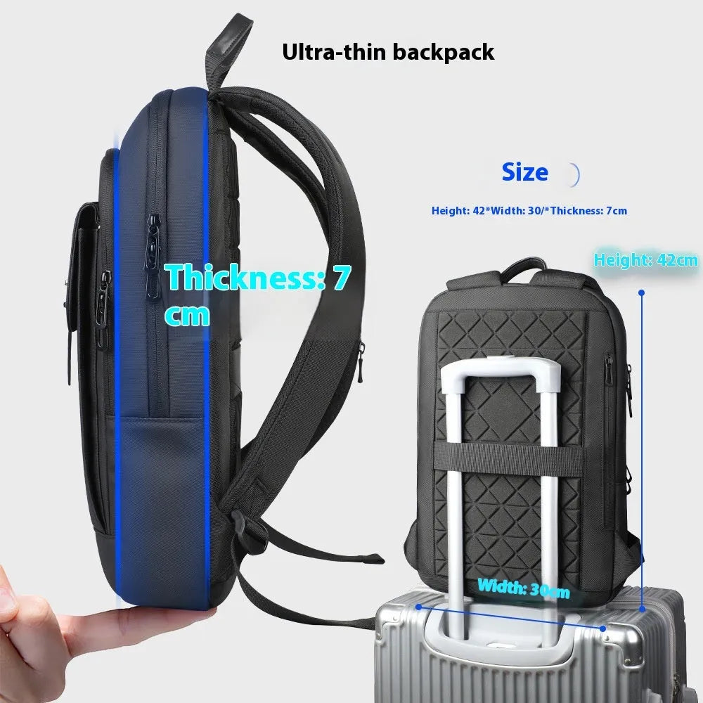 Black Oxford cloth backpack with sewing line details for business commuting