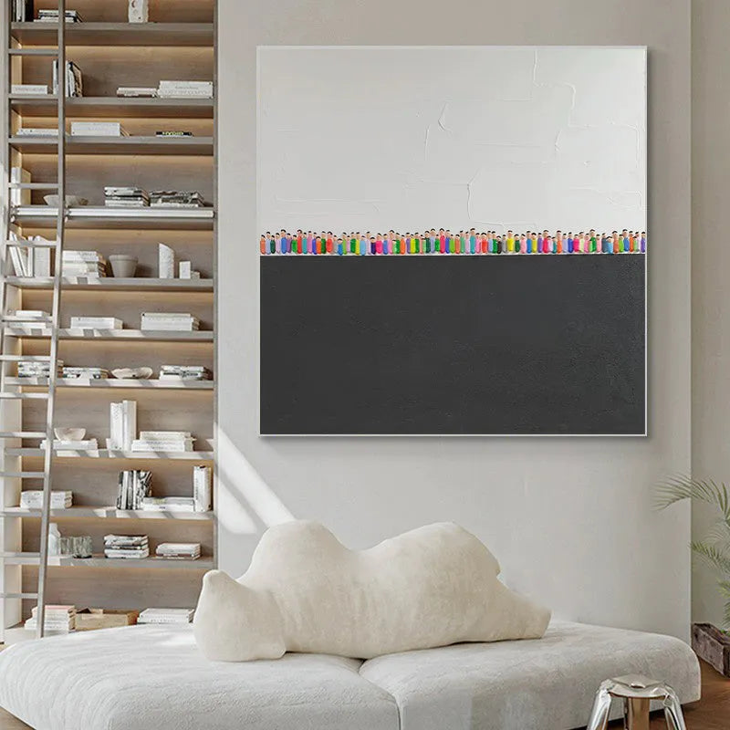 Modern abstract hand-painted oil painting on square canvas, texture character design, available in various sizes for living room wall art