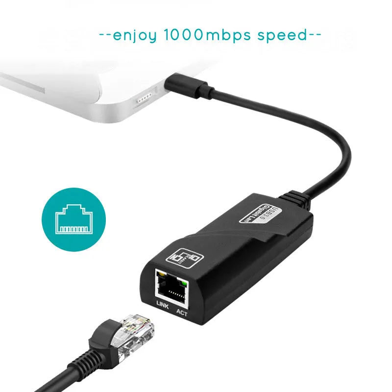Type-C to RJ45 Gigabit network card adapter with USB 3.1 port, ultra-thin design
