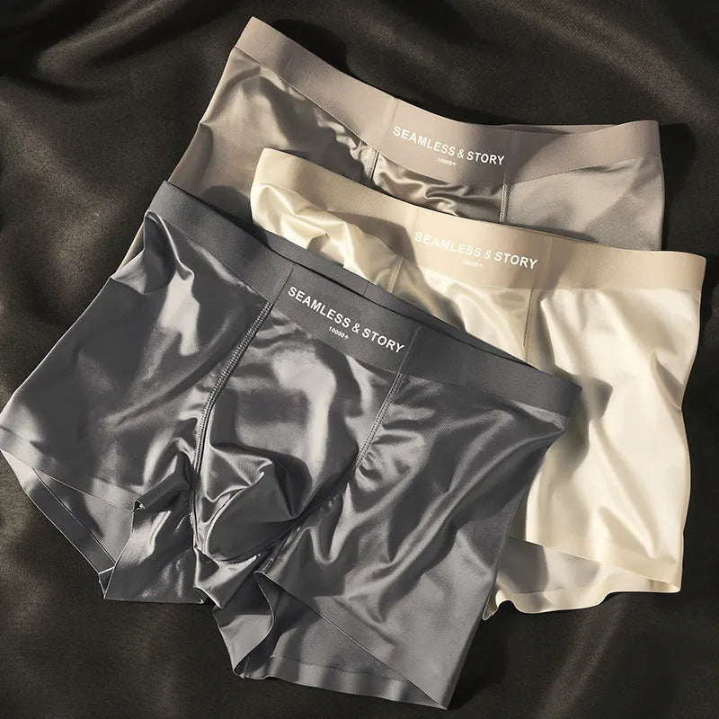 Men's Ice Silk underwear in mid waist design showing solid colour options