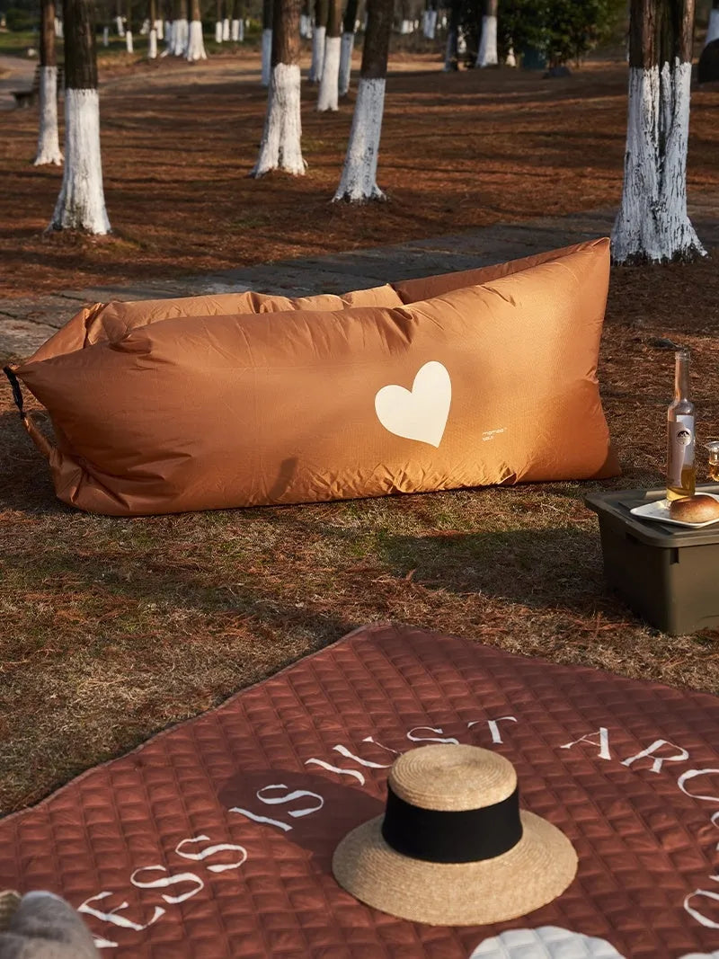 Inflatable sofa in plaid oxford cloth, 180 x 75 x 55cm inflated, 150kg capacity, portable camping air bed