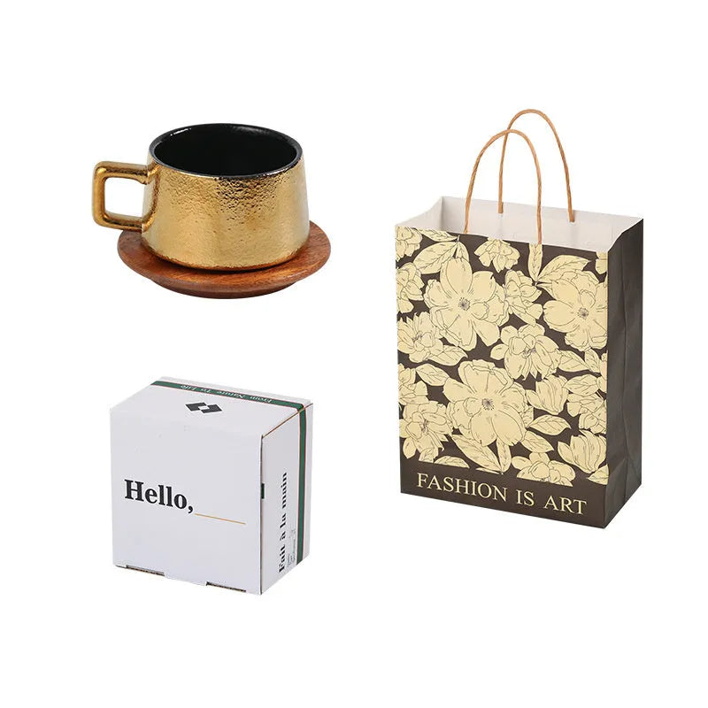 Office gift set with ceramic tumbler in gold plated gift box with optional bag