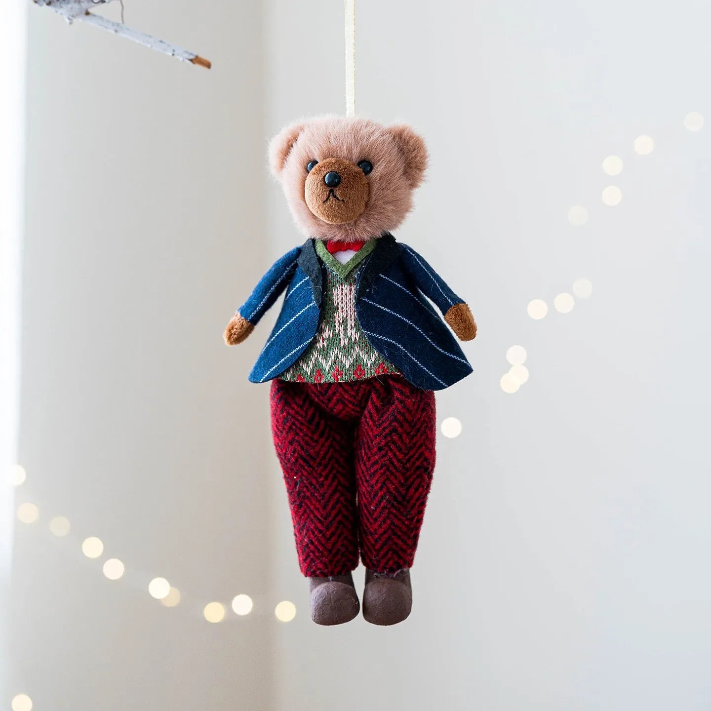 Cotton plaid fabric plush bear dolls in gentleman and princess bear cartoon designs