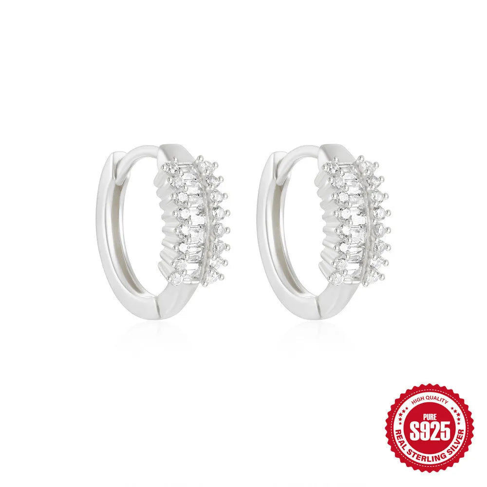 Small round geometric sterling silver stud earrings in gold or silver finish options