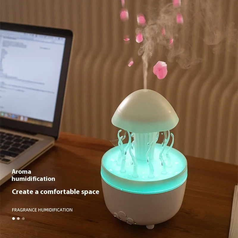 Rotating water drop aroma diffuser humidifier with colourful night light in a column design