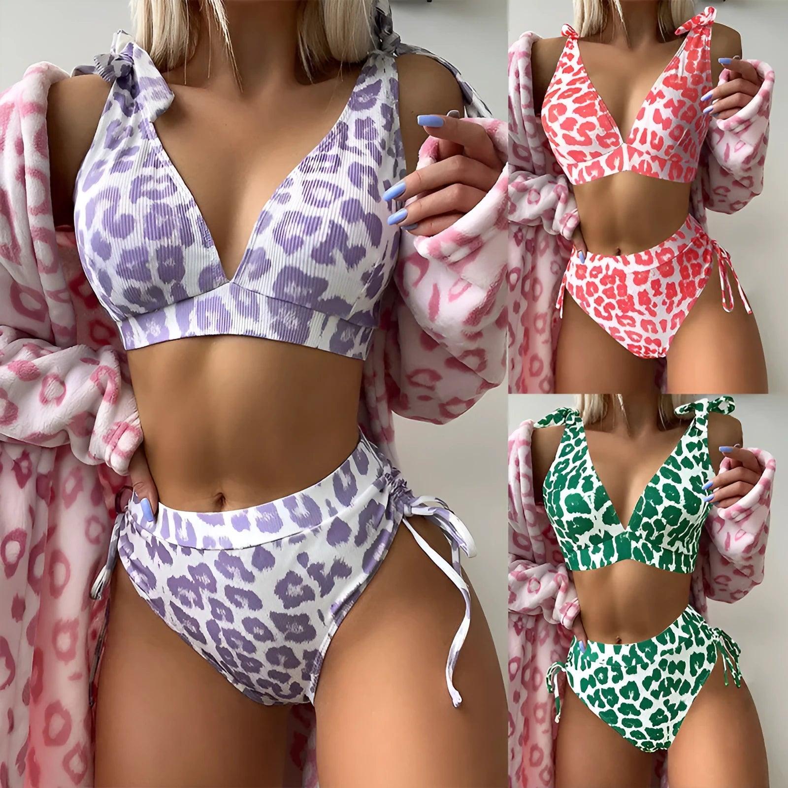 Women's sleeveless lace-up top and high waist shorts suit set in printed polyester fabric