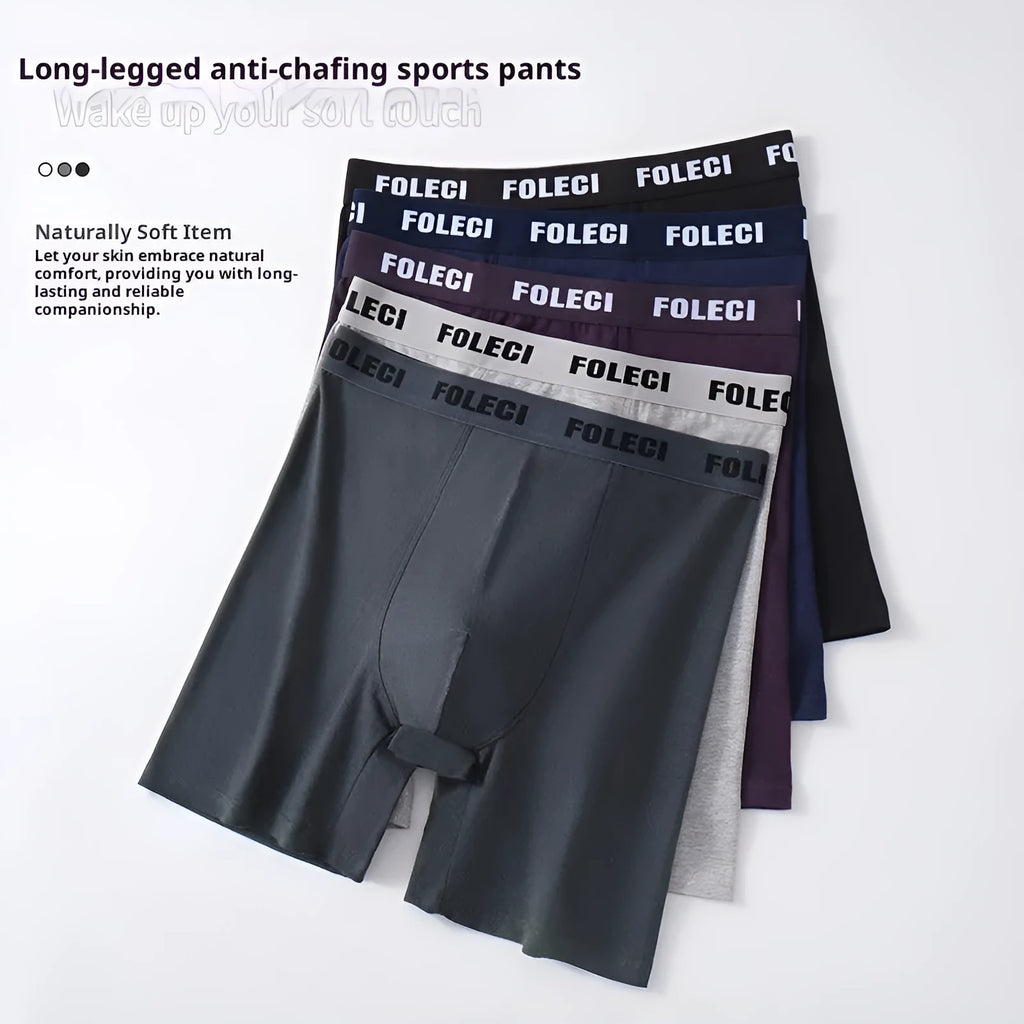 Men's lengthened cotton sports underwear in black, high waist anti-wear four-corner design, knotted fabric