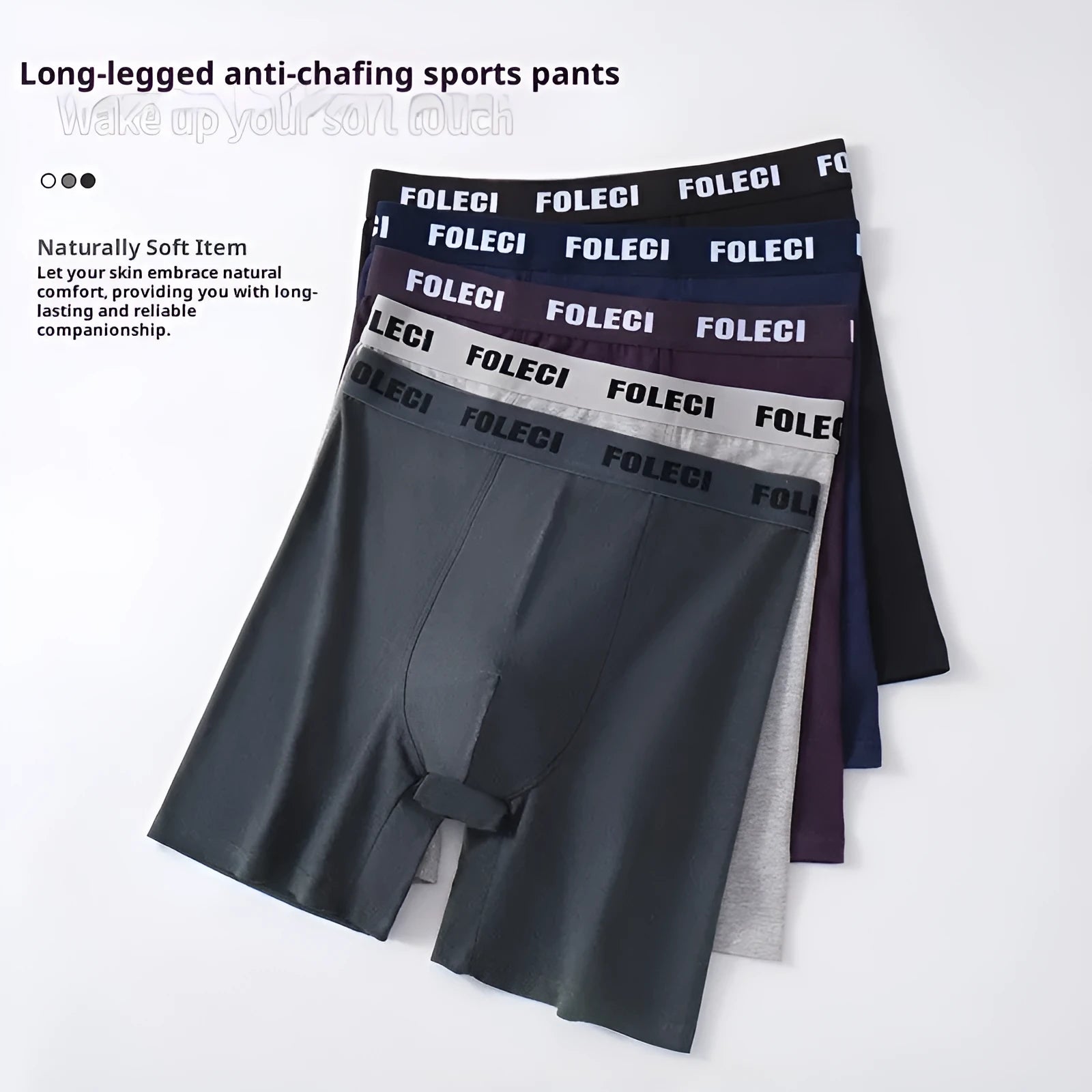 Men's lengthened cotton sports underwear in black, high waist anti-wear four-corner design, knotted fabric