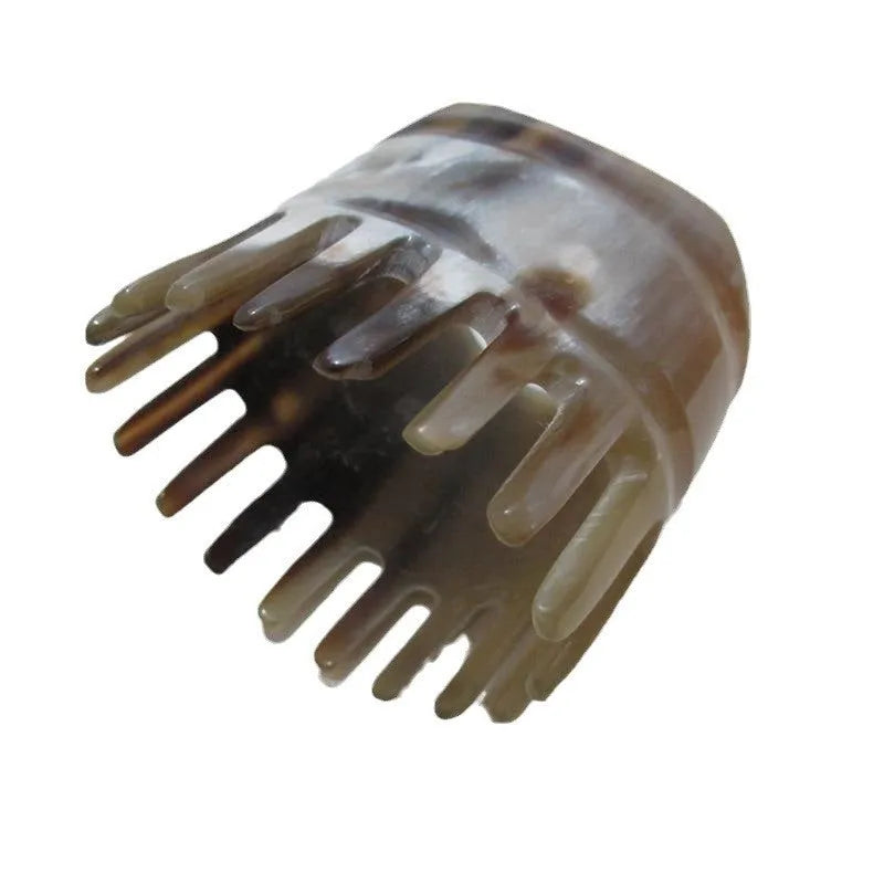 White buffalo horn meridian massage comb with wide teeth and pointed shampoo tube comb sections