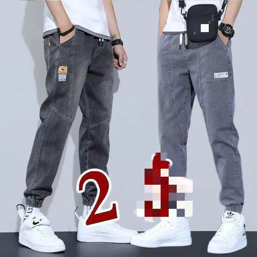 Two pairs of women's casual cotton jeans with mid waist and washed finish in grey and black