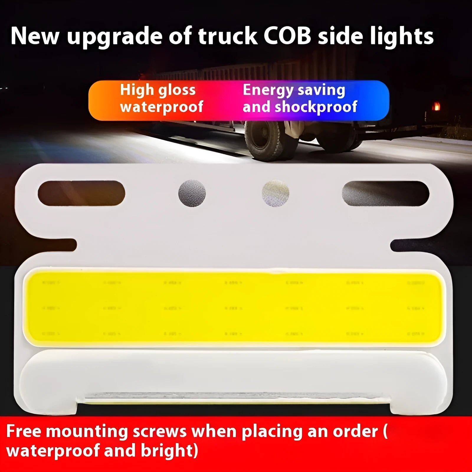 Waterproof aluminium alloy truck side light with COB LED for ground illumination, shown in multiple colour options.