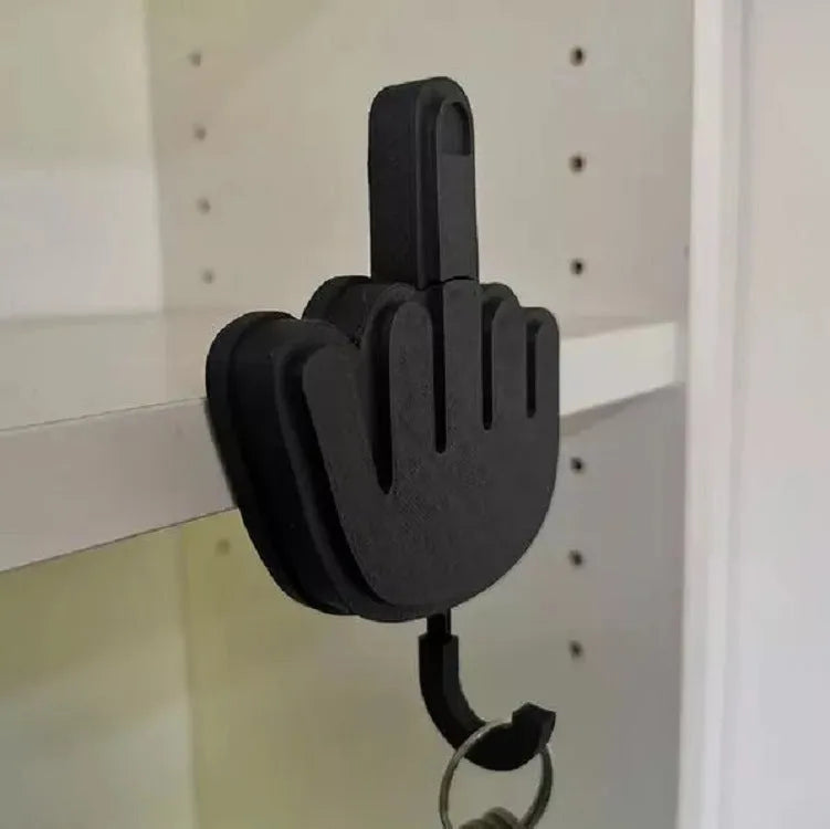 Wooden middle finger desk key hook with single hook design and 2kg capacity in modern minimalist style