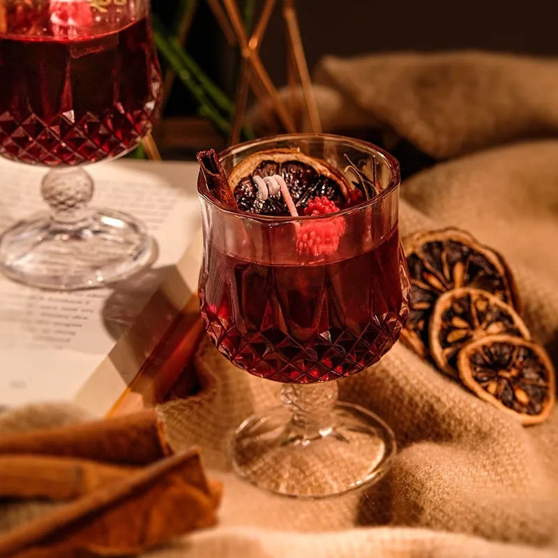 Glass wine goblet scented candle with French mulled wine fragrance jelly crystal wax