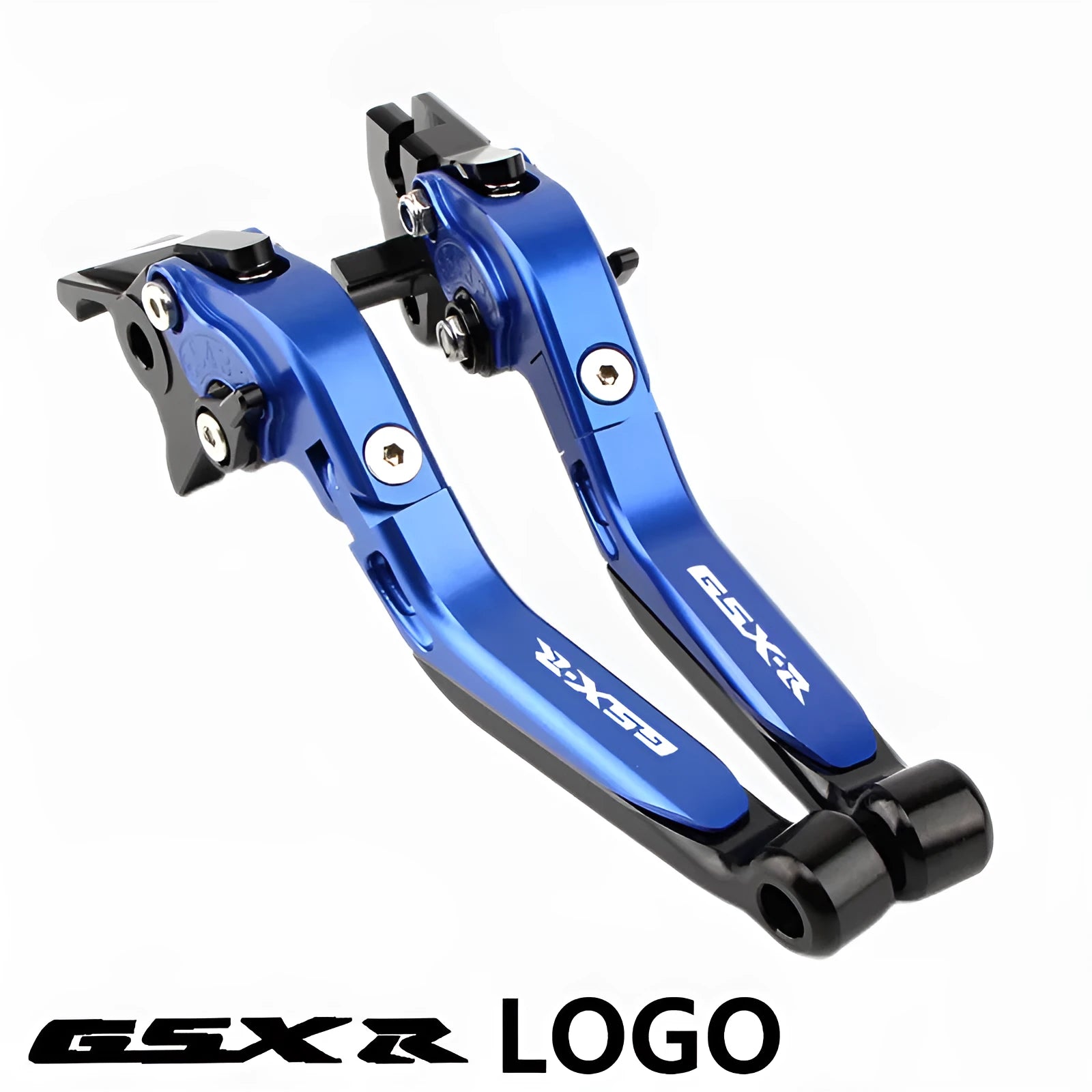Suzuki DL250 aviation aluminium clutch lever handle pair in black with GSX-R logo on motorcycle handlebar