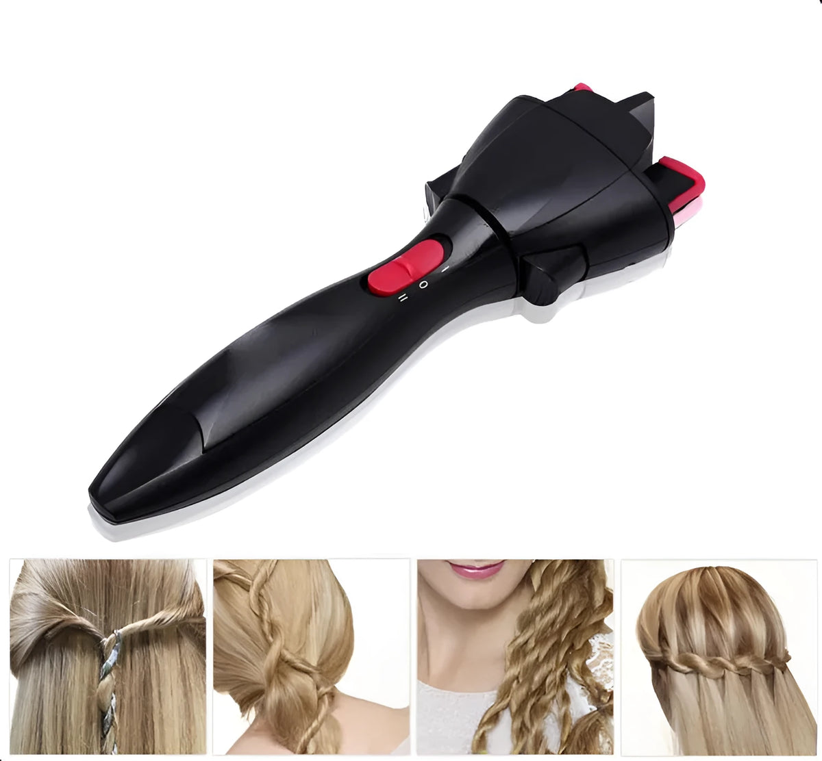 Black automatic hair braider, USB electric twister, 24 x 23.5 x 5.5 cm, DIY styling tool for kids and women