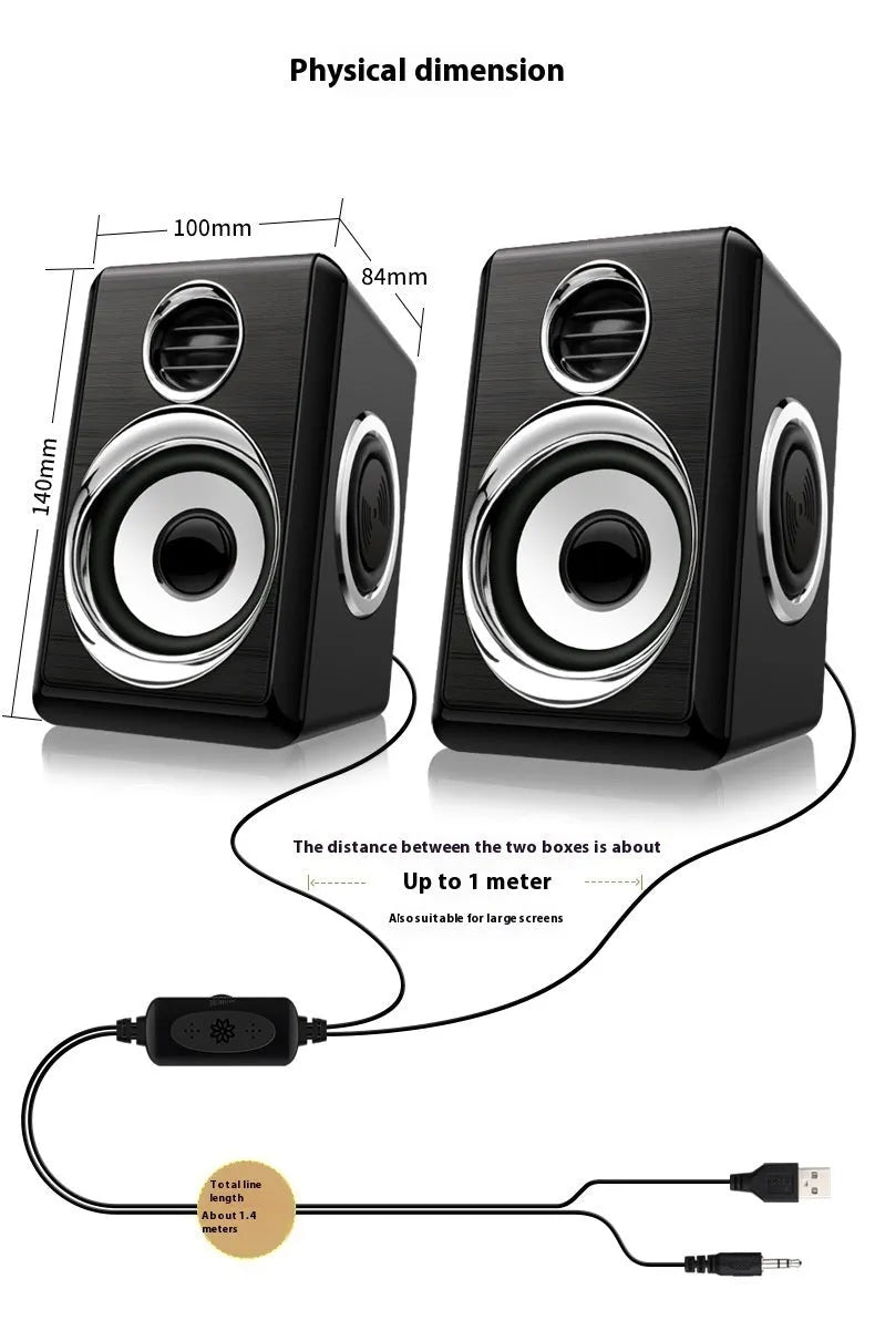 Two compact USB mini speakers in Black Silver finish with extra bass for laptop audio