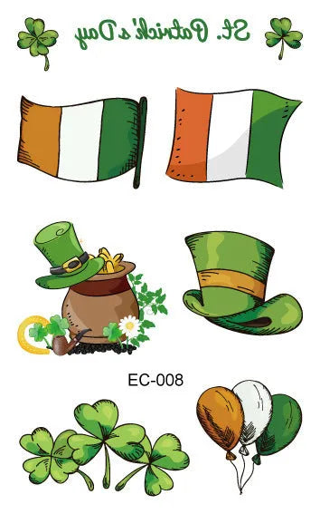 St. Patrick's Day clover tattoo sticker paper for children's face decoration measuring 120 × 75mm