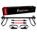Pilates stick fitness set with black red foldable rod and two resistance bands for yoga and strength