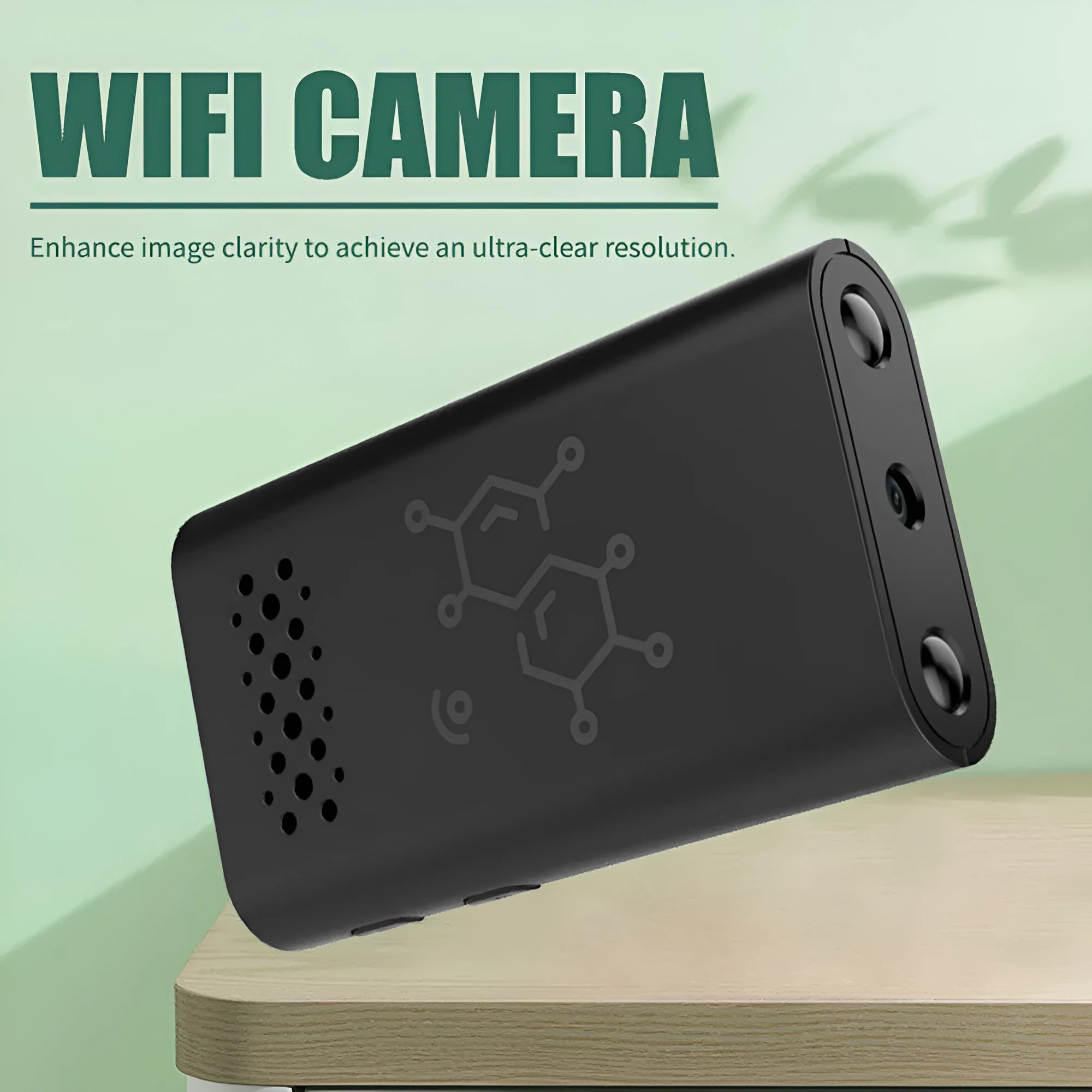 Black smart security camera baby monitor with WiFi connectivity for mobile phone remote viewing