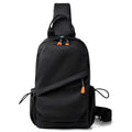 Men's black polyester crossbody bag with single shoulder strap and waterproof features