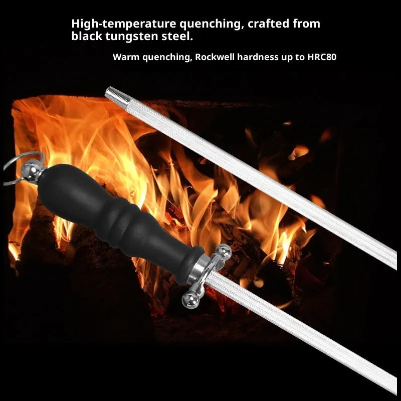 High carbon steel kitchen sharpening steel with multi-functional design for blade honing
