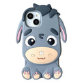 Gray silicone phone case with stereo cartoon little donkey design and epoxy finish for Apple iPhone