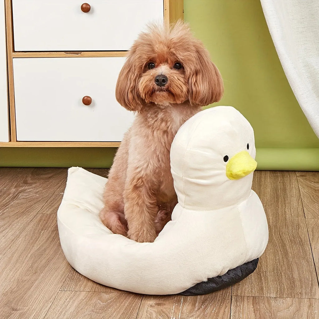 Blue and white duck-shaped soft polyester pet bed sofa for small dogs and cats