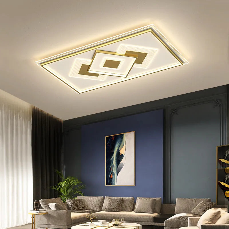 Modern rectangular LED ceiling light, 220V, W1100 x D700 x H55 mm, black and white or gold and white, 53W to 128W, 15-30㎡