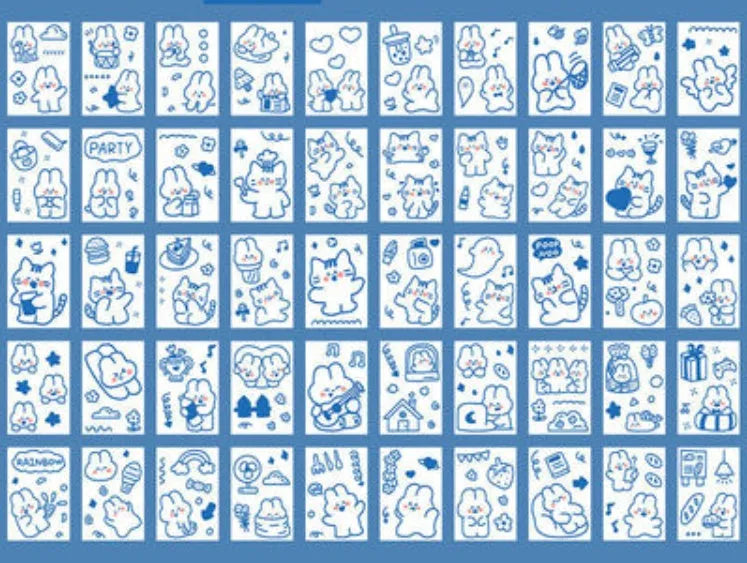 50 sheets of 40x60mm decorative stickers in bear and rabbit styles on Japanese composite paper with release paper