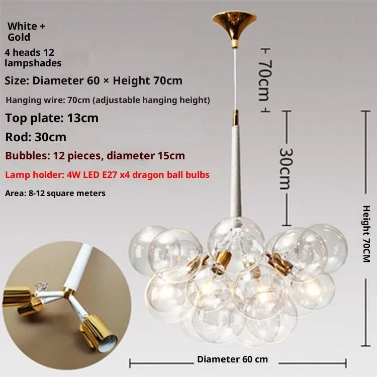 Nordic glass chandelier with warm light 220V available in 3 4 or 6 hands black or white gold finish