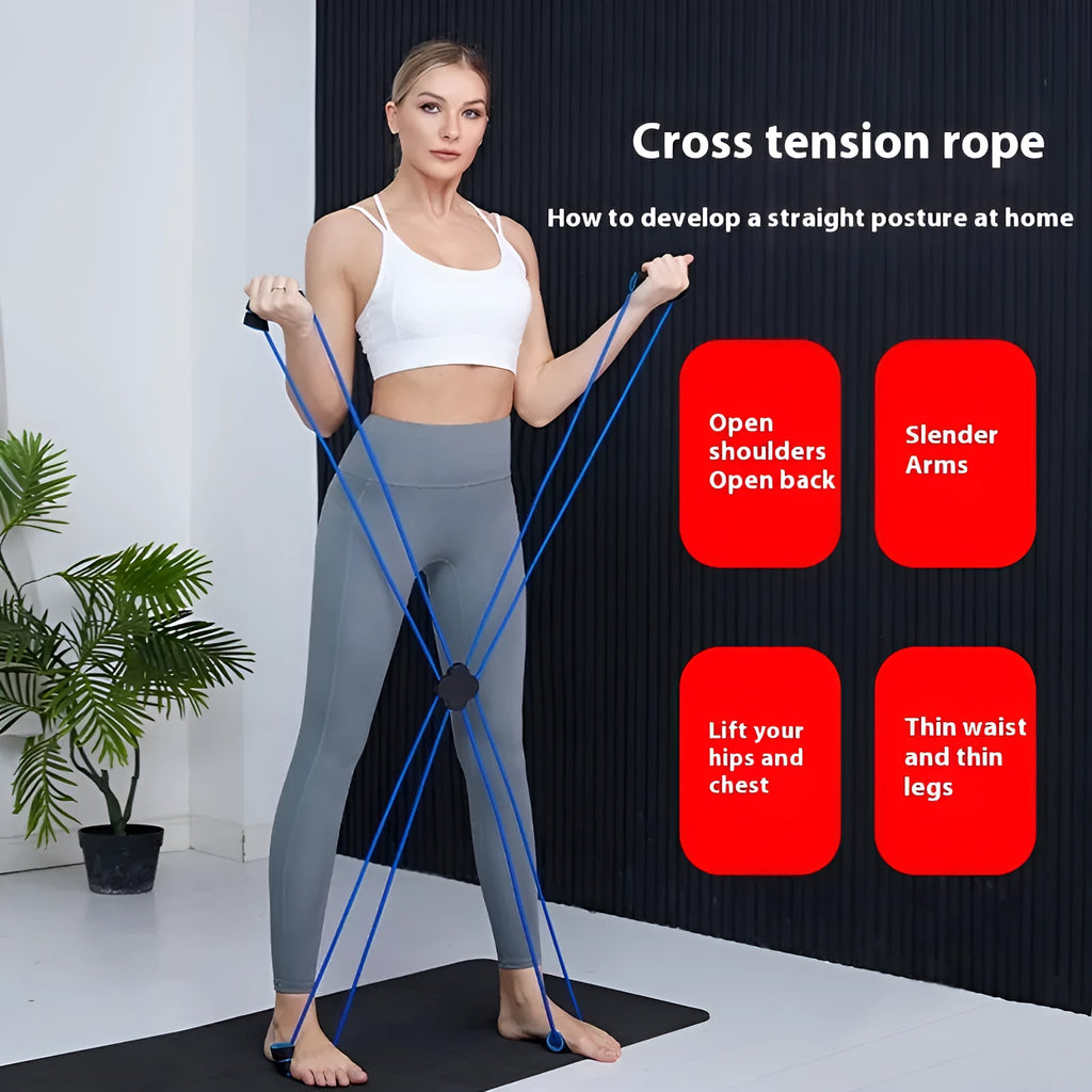 Blue eight character shaped TPR resistance puller for shoulder and back fitness exercises.
