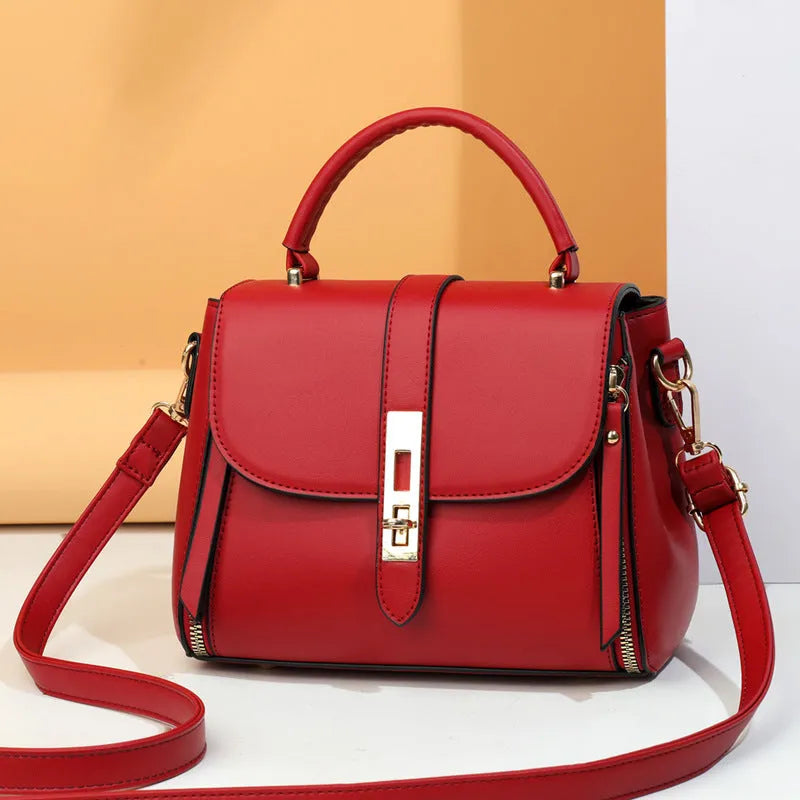 Black soft PU leather women's messenger bag with a single shoulder strap.