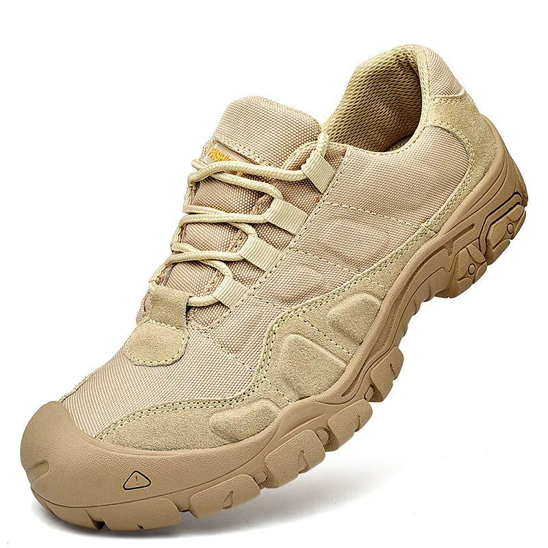 Non-slip breathable canvas hiking shoes in black with rubber sole and low top design