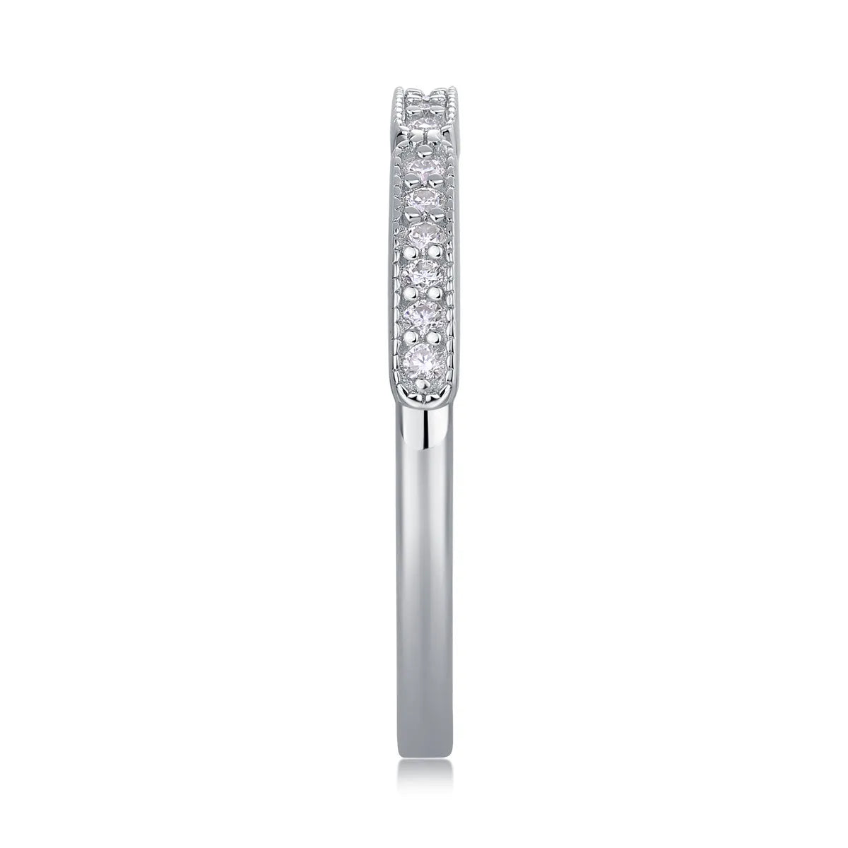 Moissanite wedding ring set in S925 silver with platinum plating, shown in golden, platinum, and rose gold finishes, sizes 5 to 9, with gift box and GRA certificate