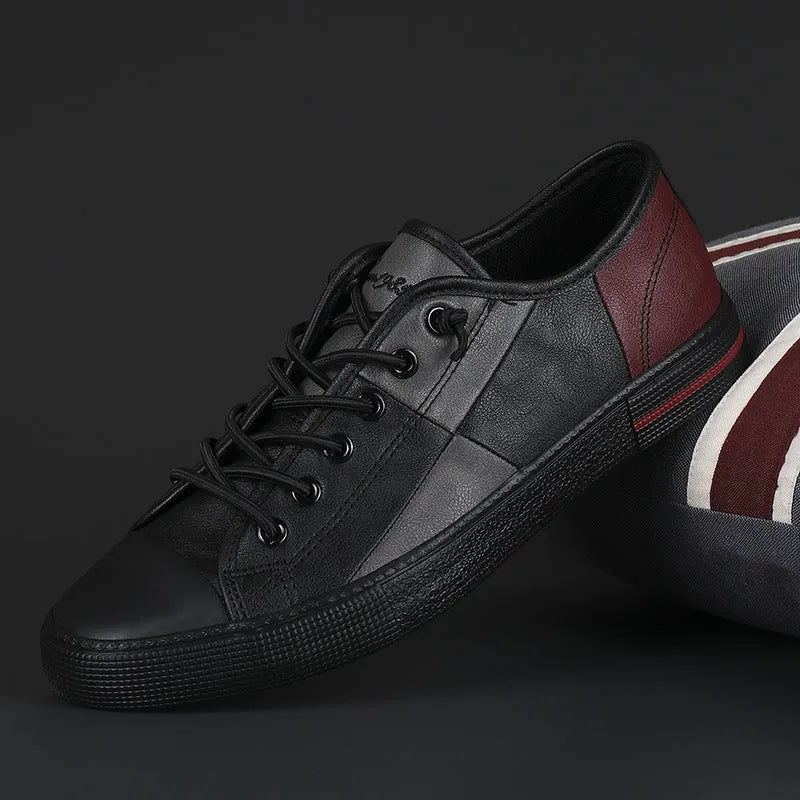 Men's leather shoes with elastic band and colour matching design in microfiber with rubber sole