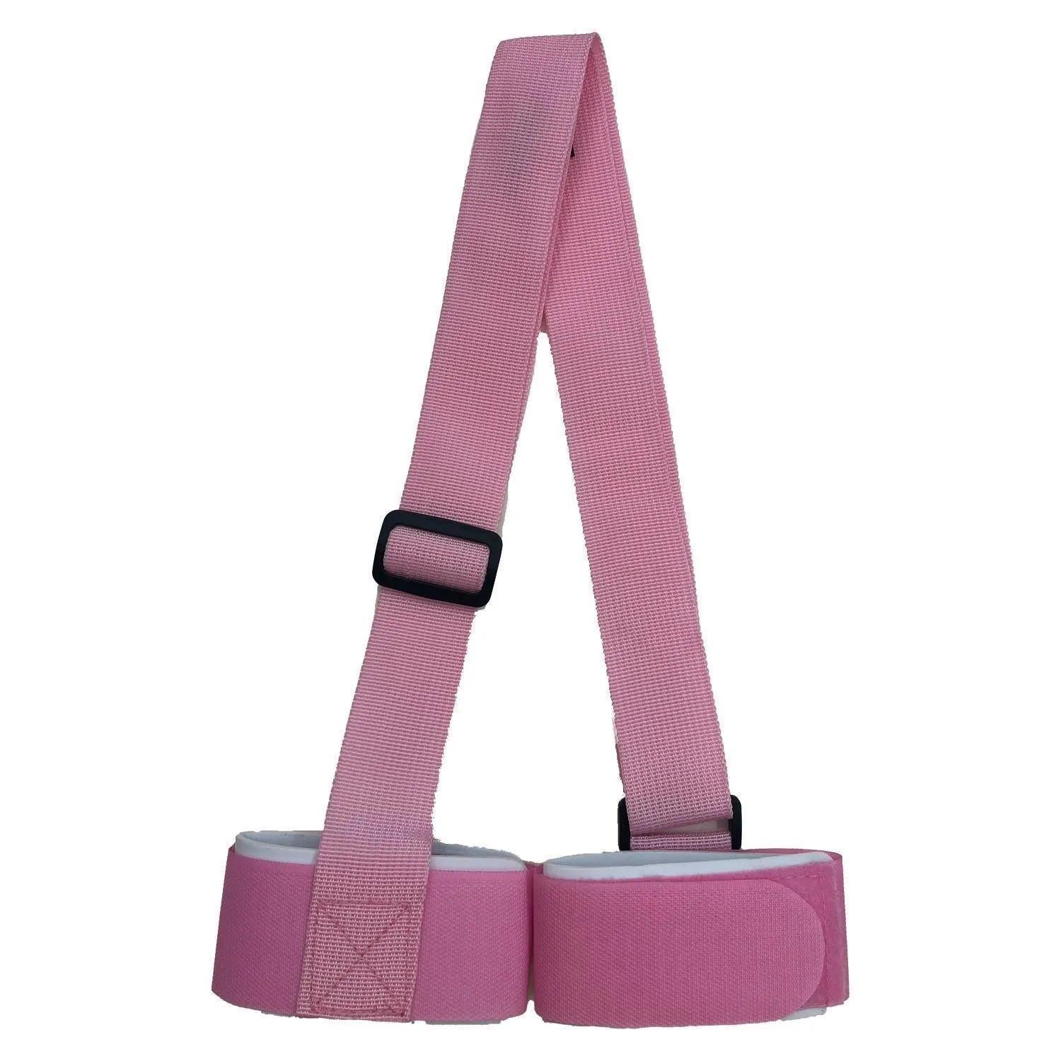 Adjustable hook and loop ski bandage strap for sleds and snowboards.