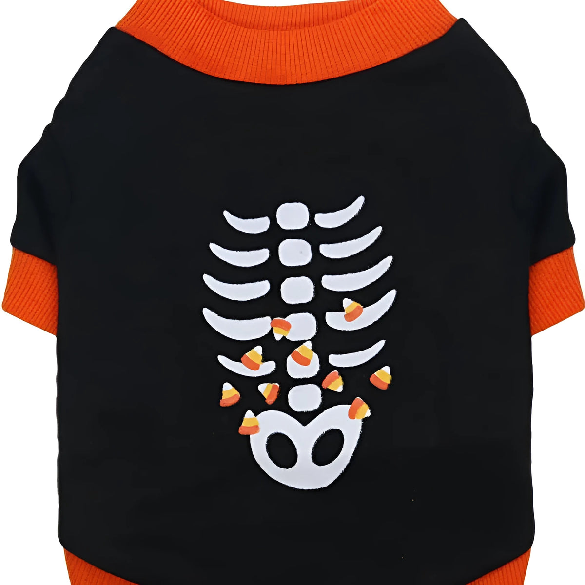 Halloween dog skeleton costume sweatshirt in Orange or White for small dogs and cats, sizes XS to XL.
