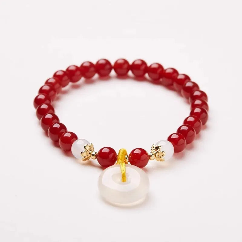 Natural jade and red agate safety buckle bracelet with 6mm beads