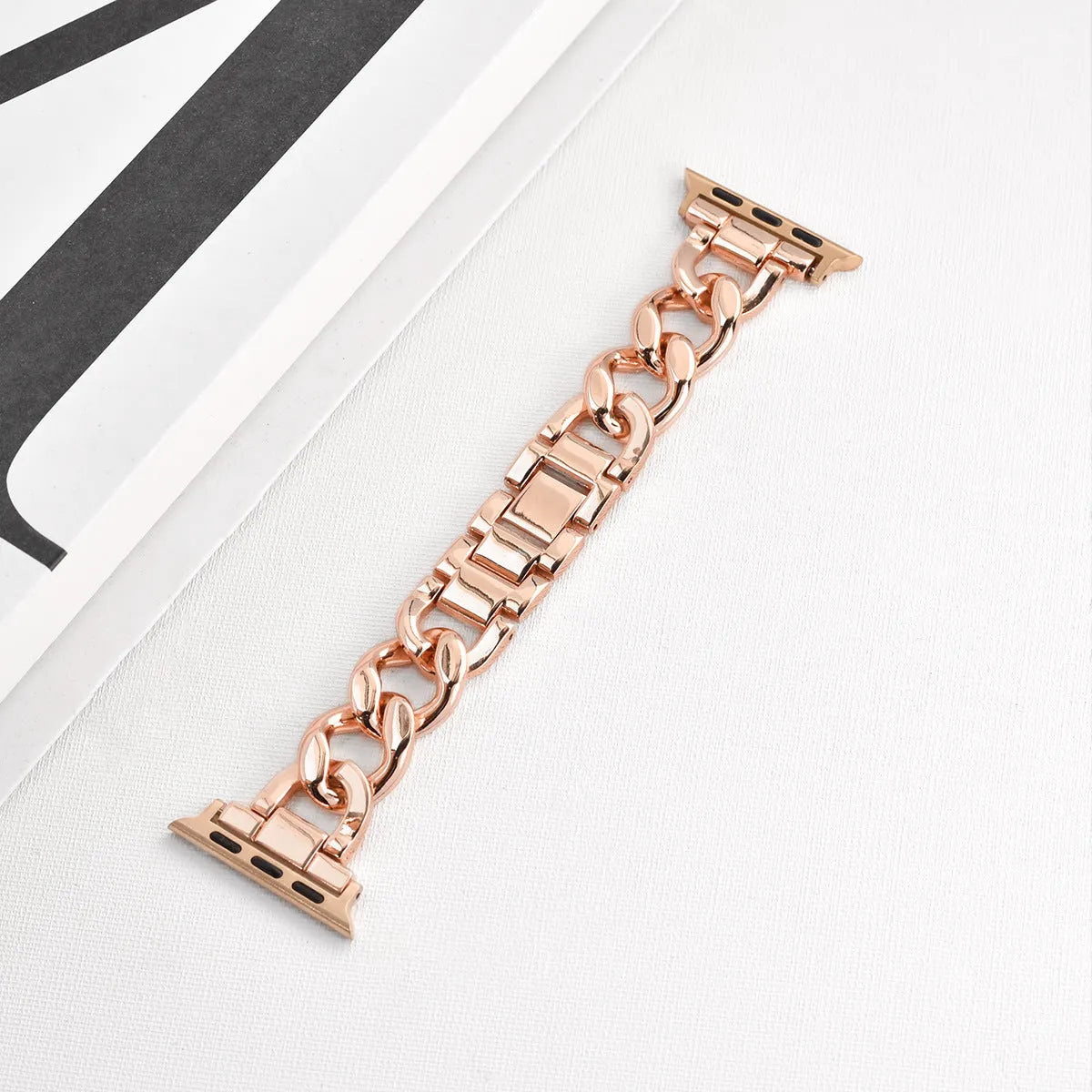 Metal denim chain design Apple Watch strap in silver, black, gold, rose gold and Starlight colours for 38mm to 49mm models.