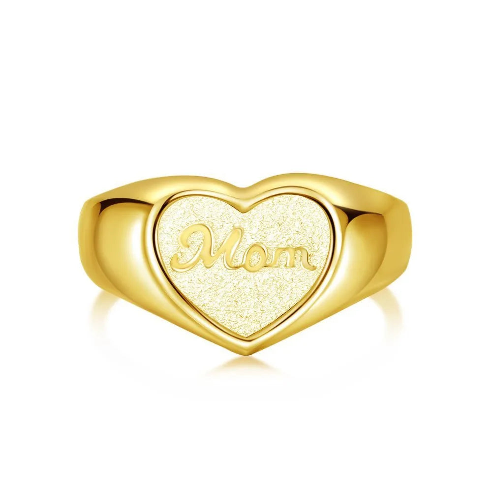 S925 sterling silver heart-shaped MOM open ring for women with adjustable fit
