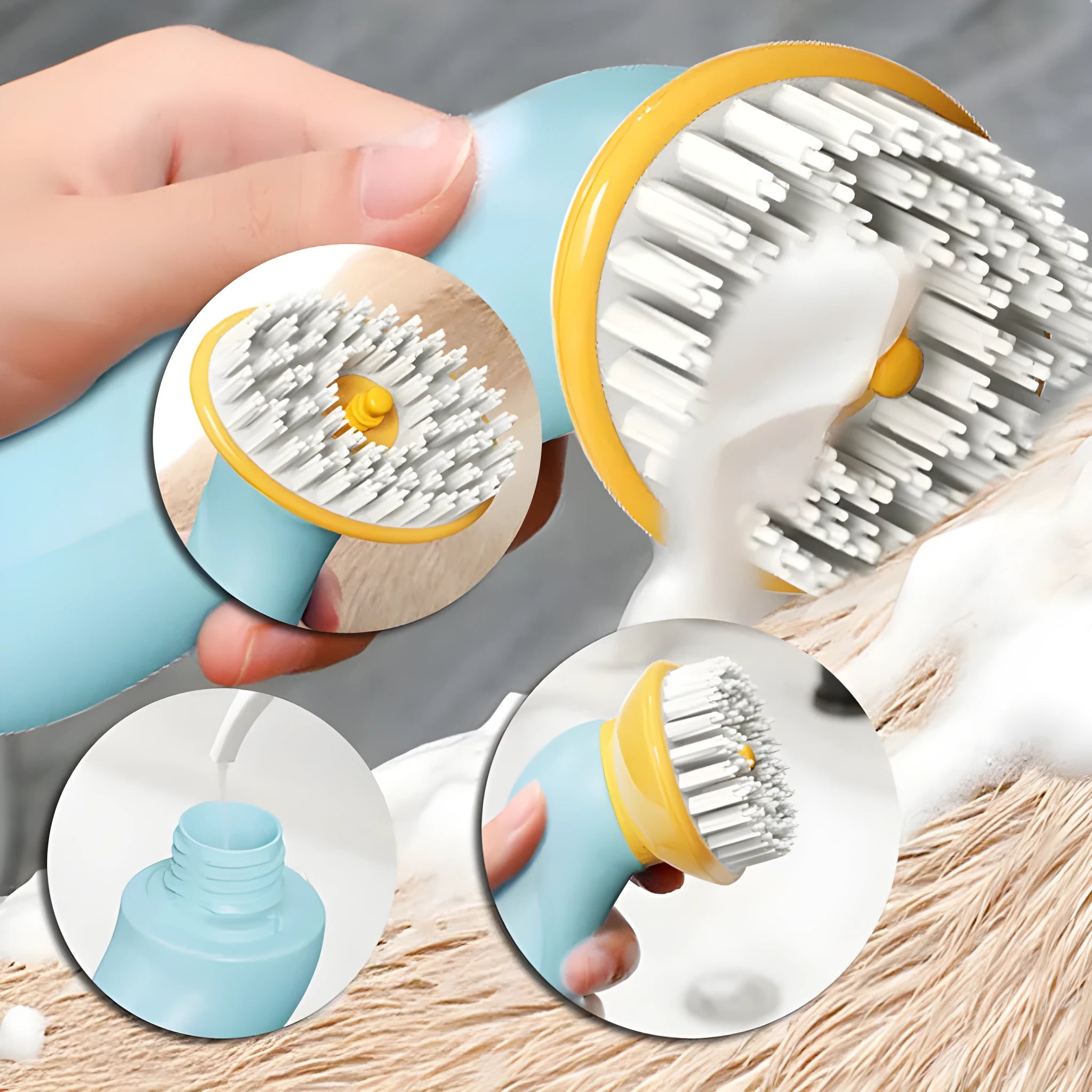 New hand-held blue pet bath brush with ABS PP TPR material 62 by 90 by 160mm for dogs and cats