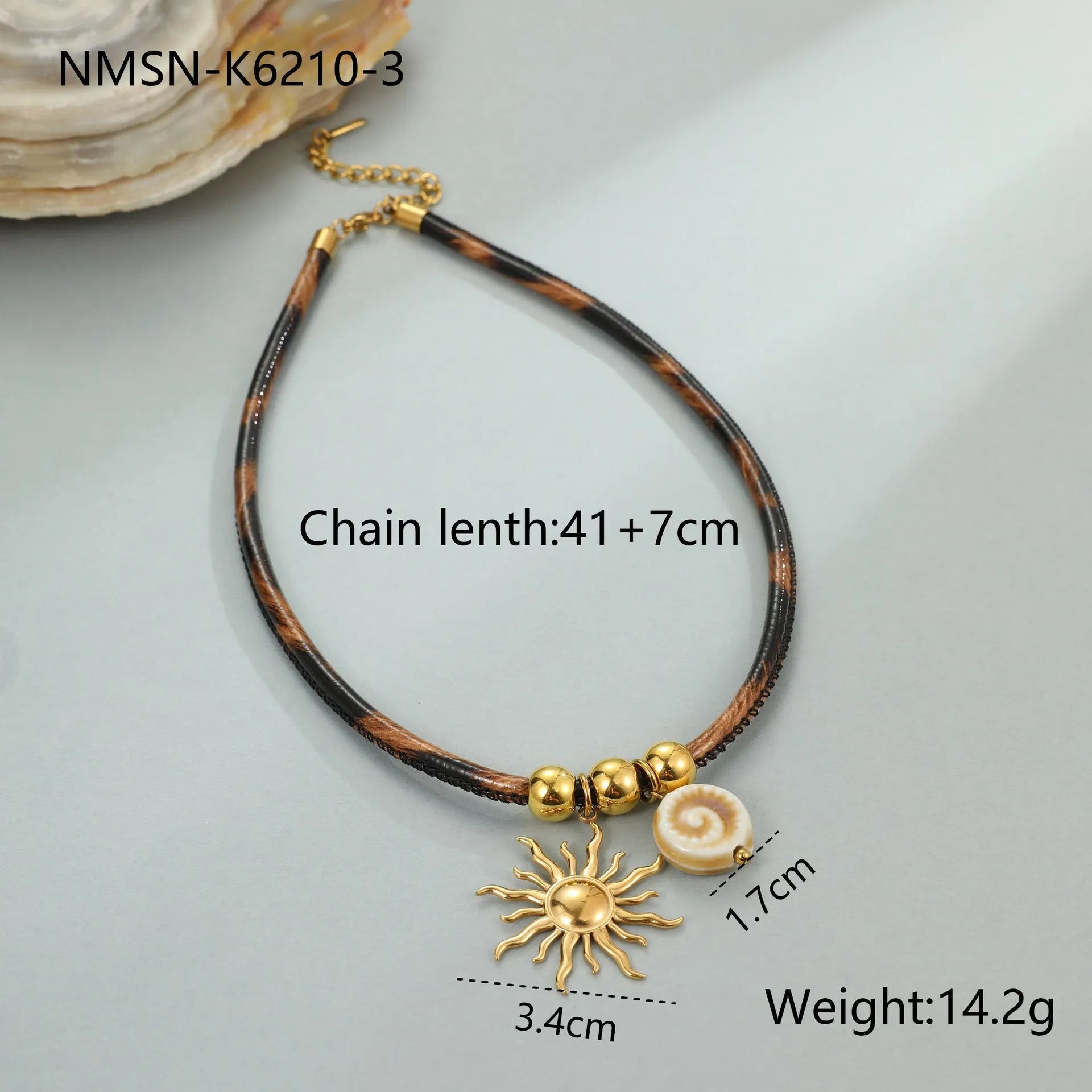 Geometric leopard pendant necklace on adjustable chain with 18K gold electroplated finish